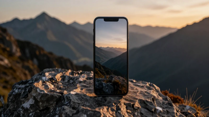 Smartphone Android en paisaje montañoso cinematográfico