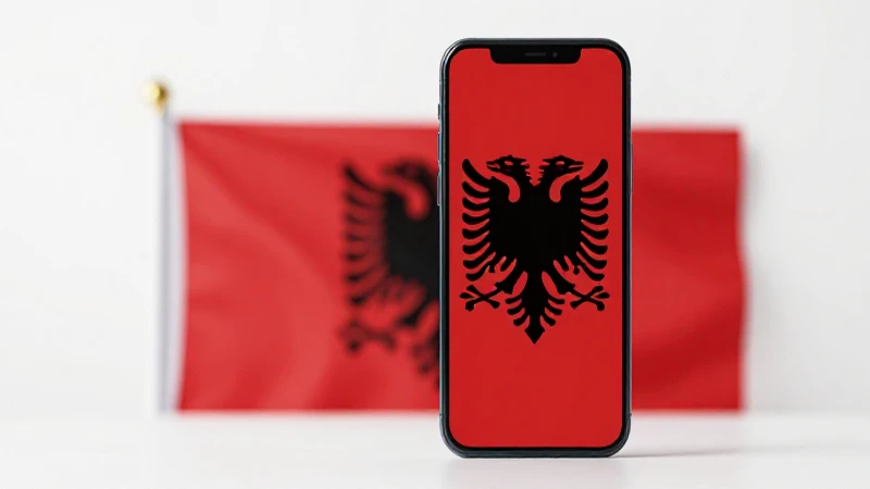 Teléfono Android con bandera albanesa iluminado
