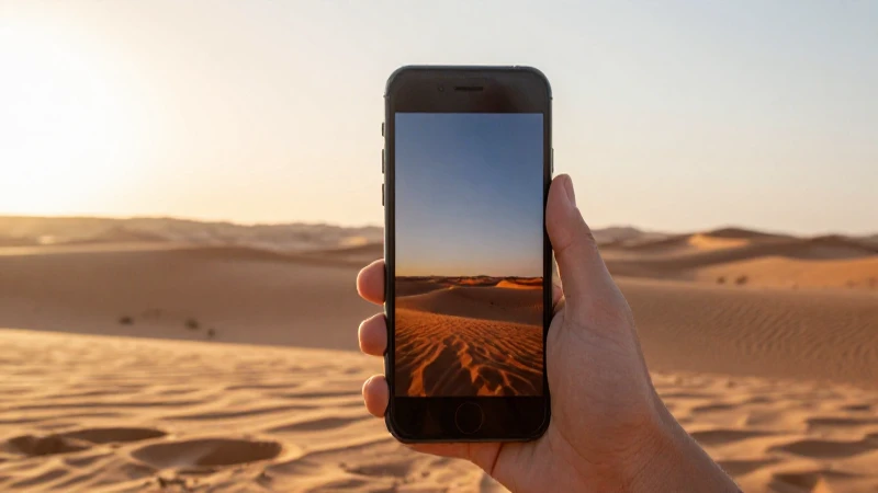 Teléfono iPhone contra desierto dorado