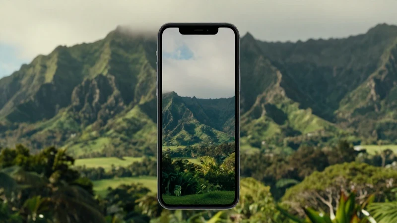 Dispositivo iOS, paisaje samoano, luz suave