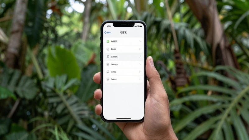 Teléfono inteligente con redes, paisaje tropical