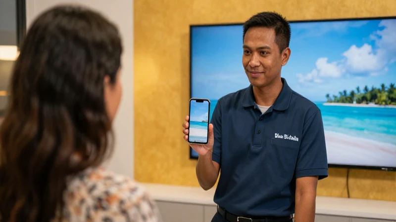 Empleado ayuda a cliente con su móvil