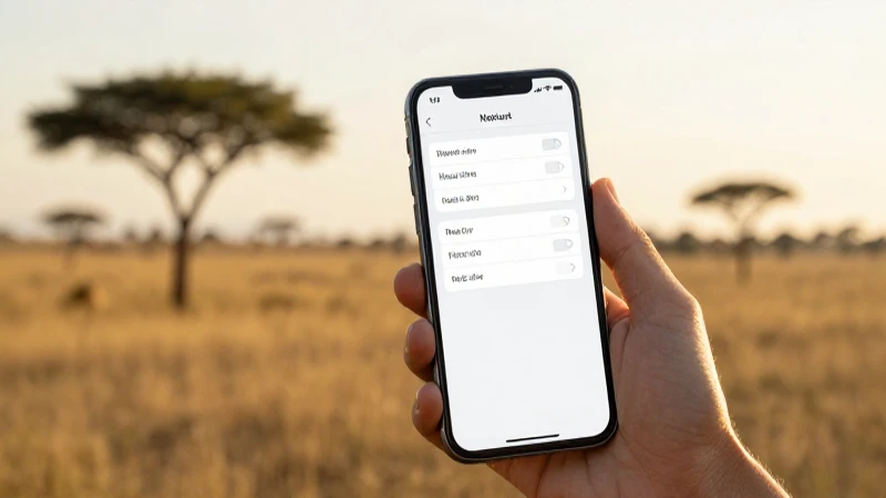 Teléfono muestra ajustes con paisaje africano
