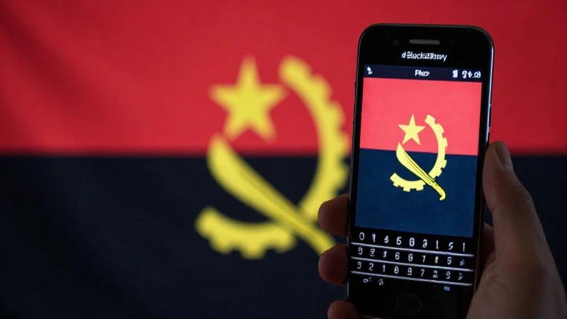 Configuraciones APN Angola: Guía Completa para BlackBerry 3 Smartphone negro, bandera angoleña desenfocada