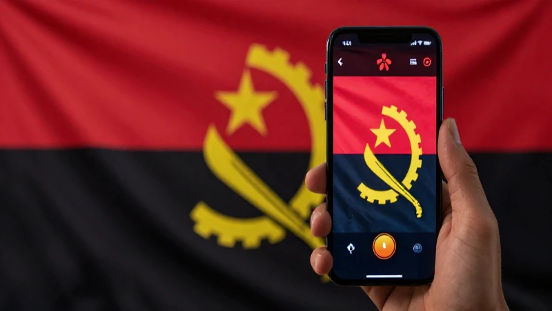 Smartphone muestra señal con bandera Angola