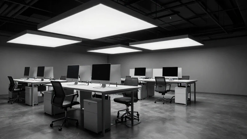 Espacio moderno con computadora e iluminación dramática