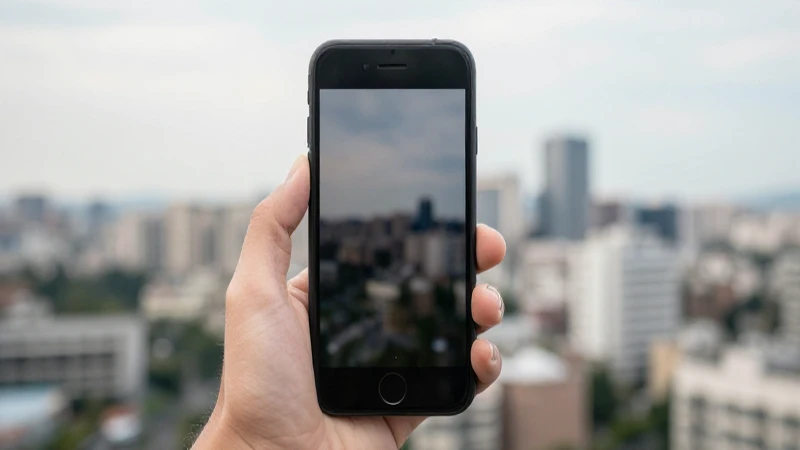 iPhone con fondo urbano difuminado
