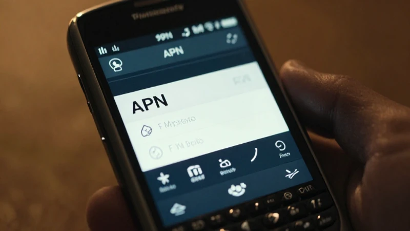 Viejo BlackBerry, pantalla APN, luz cálida