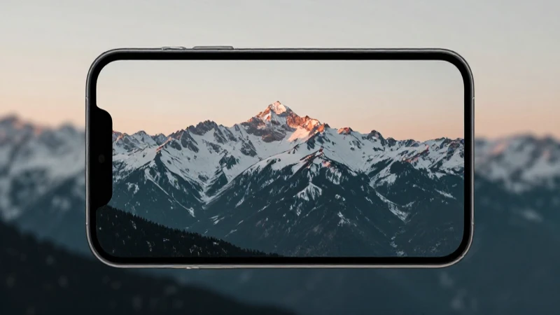 Pantalla móvil muestra montaña nevada suavemente iluminada