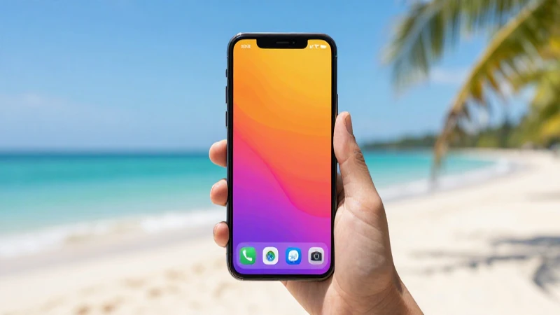 Smartphone con sol, playa y señal