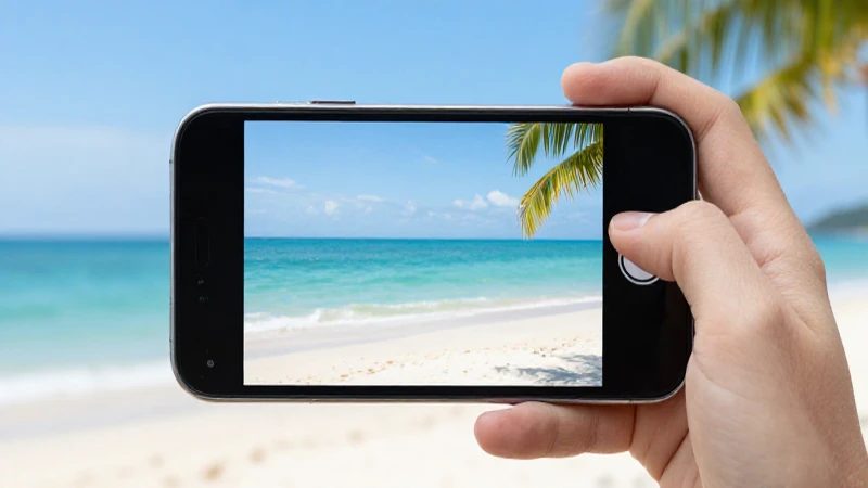 Teléfono móvil en la playa, día soleado