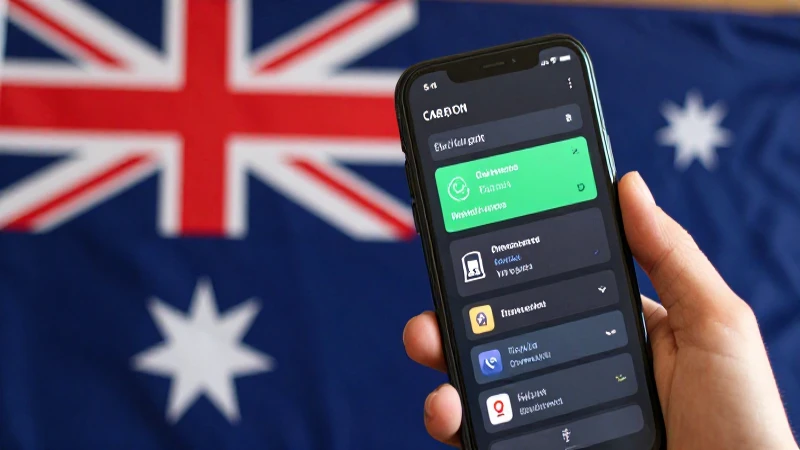 Smartphone con configuración, bandera australiana y luz cálida