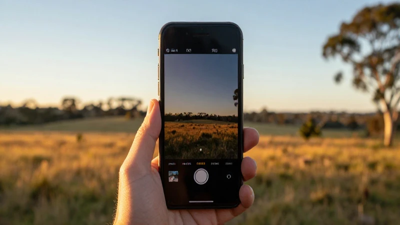 iPhone con paisaje australiano al atardecer