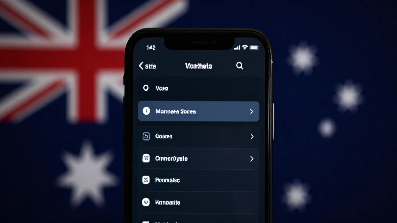 Teléfono muestra ajustes con bandera australiana