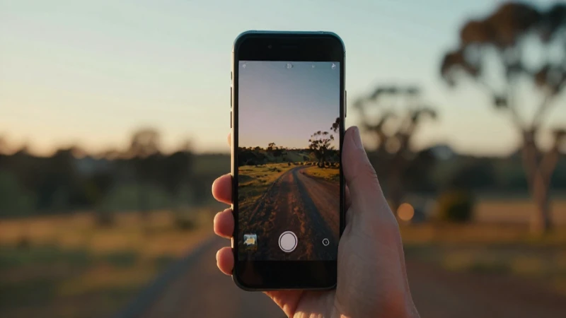 Smartphone Android con paisaje desenfocado cinematográfico
