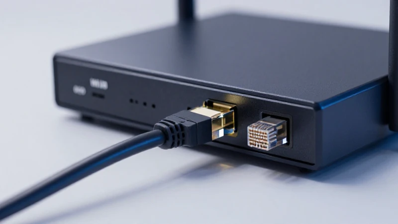 Primer plano con luz suave y cable Ethernet