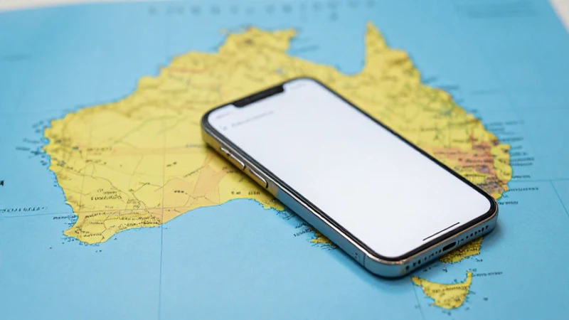 Primer plano del móvil con mapa australiano