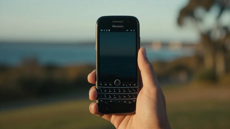 Teléfono BlackBerry con paisaje australiano borroso