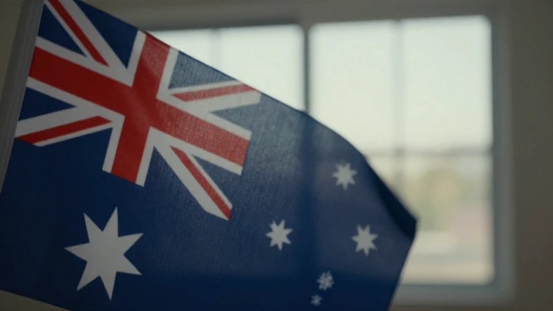 Iluminación cinematográfica sobre escritorio y bandera australiana