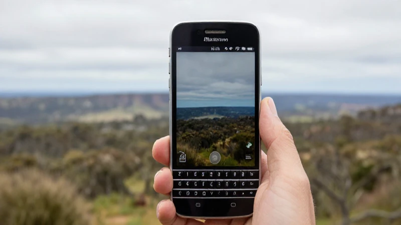Smartphone negro ante paisaje australiano suave