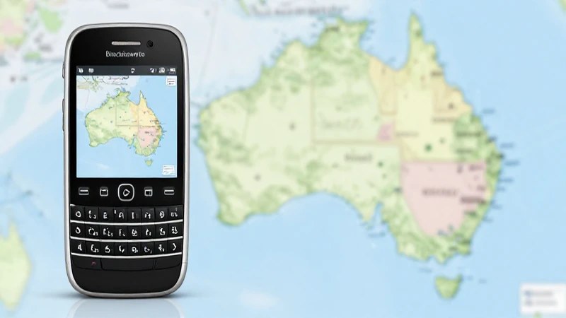 Teléfono Blackberry con mapa australiano difuminado