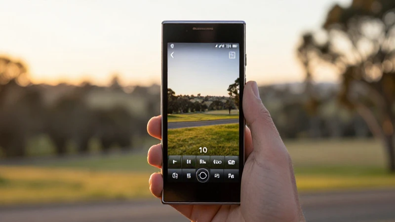 Smartphone Blackberry con paisaje australiano borroso