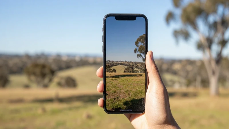 Teléfono moderno sobre paisaje australiano soleado