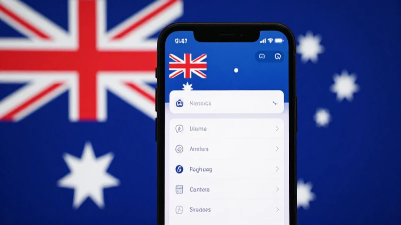 Teléfono muestra ajustes con bandera australiana