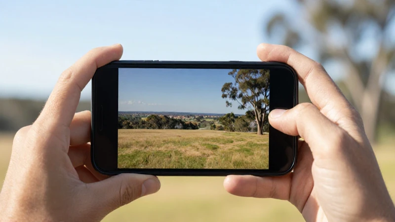Smartphone negro en paisaje australiano borroso