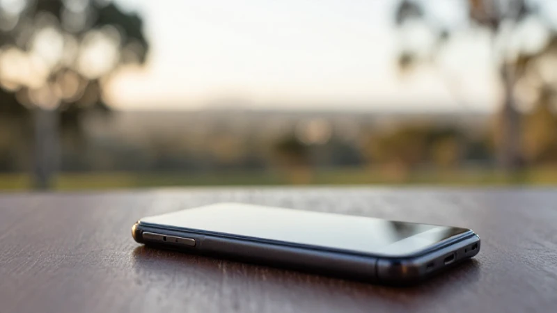 Smartphone sobre mesa contra paisaje borroso