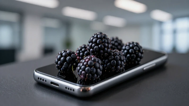 Primer plano de Blackberry en oficina oscura