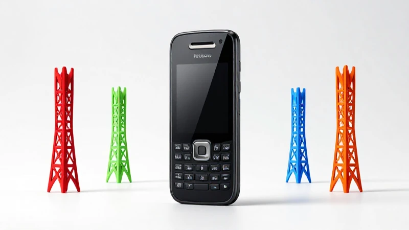 Teléfono negro, torres vibrantes, fondo limpio
