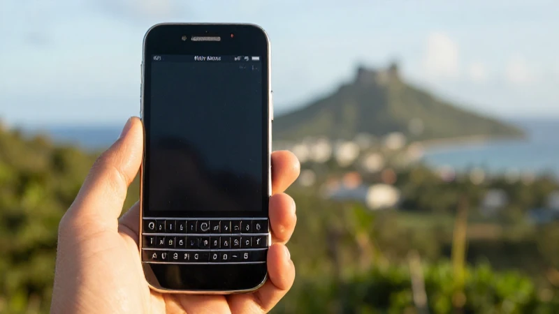 Teléfono BlackBerry, paisaje caribeño, luz cálida