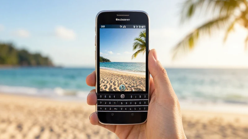 Smartphone negro en playa soleada