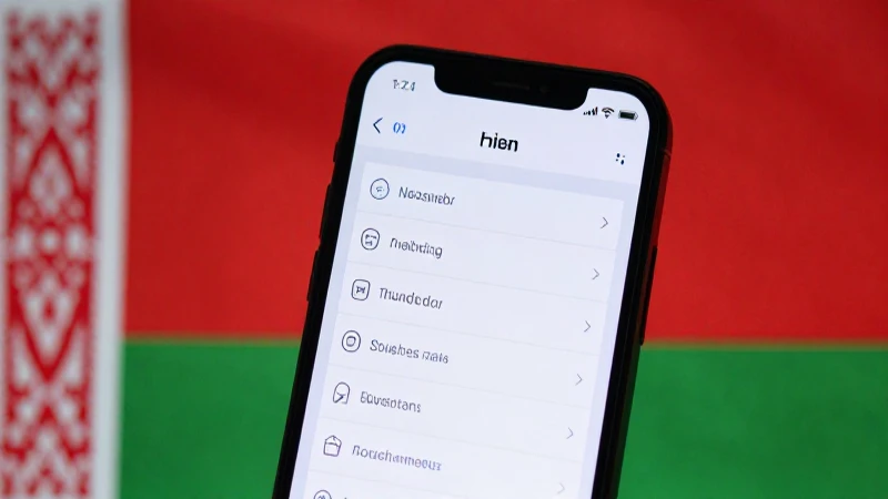 Smartphone muestra ajustes con bandera bielorrusa