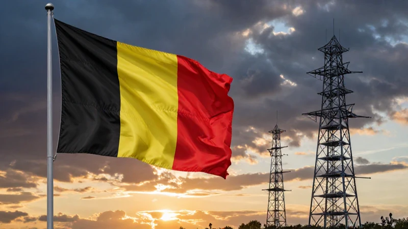 Bélgica: torres y bandera al atardecer fotorealista