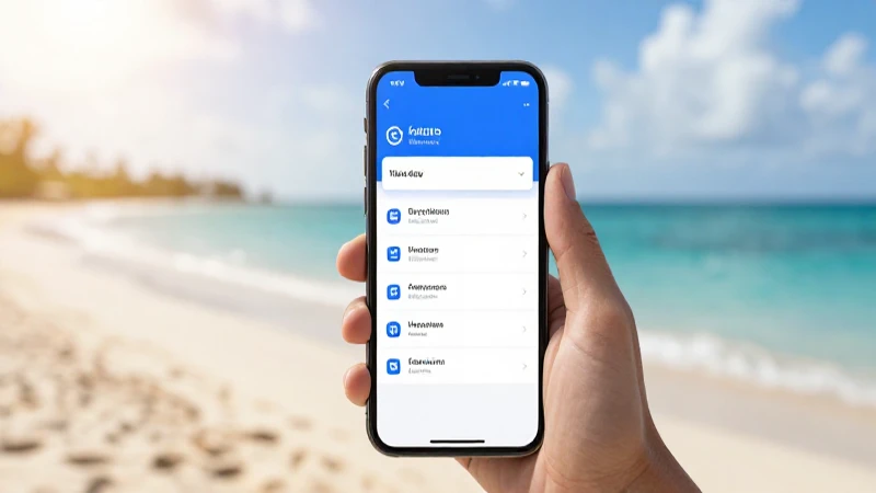 Celular con configuración, playa caribeña y sol