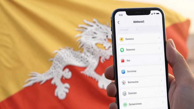 Teléfono muestra ajustes con bandera de Bután
