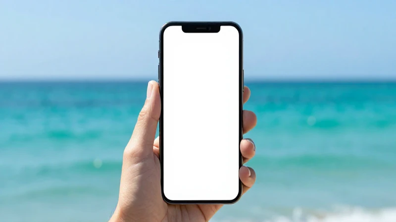 Mockup de móvil con mar turquesa brillante