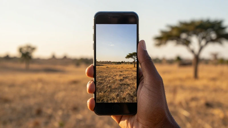 Smartphone Android con paisaje africano cálido