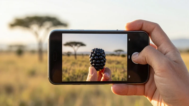 Teléfono Blackberry al anochecer, enfoque suave