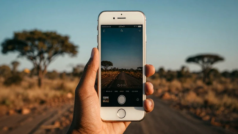 Teléfono iPhone con paisaje cinematográfico botsuano