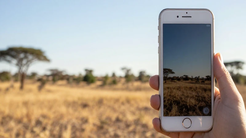 iPhone con paisaje africano, luz cálida