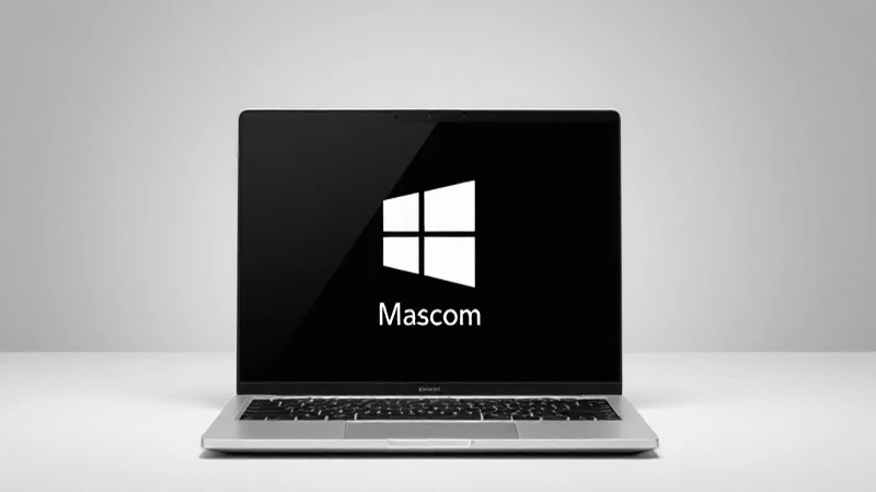Portátil Windows con icono Mascom y luz suave