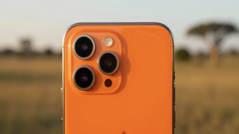 Teléfono naranja con paisaje africano cálido