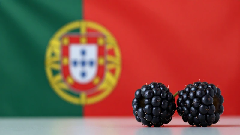Teléfono Blackberry con fondo portugués difuminado