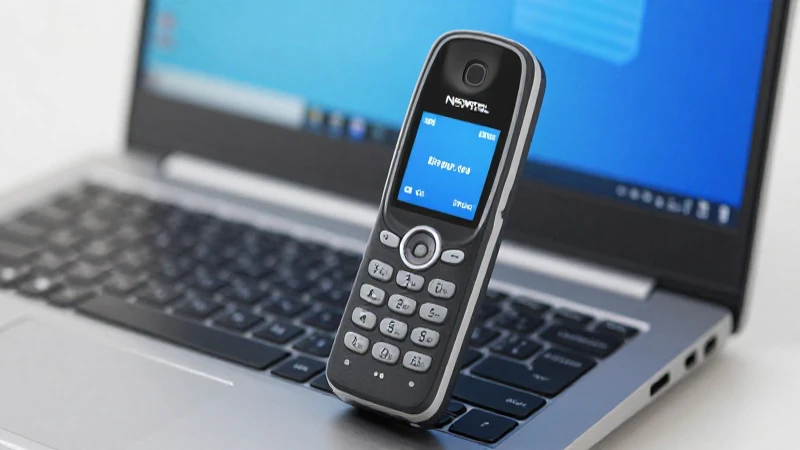 Ilustración tecnológica: portátil Windows y teléfono Nextel