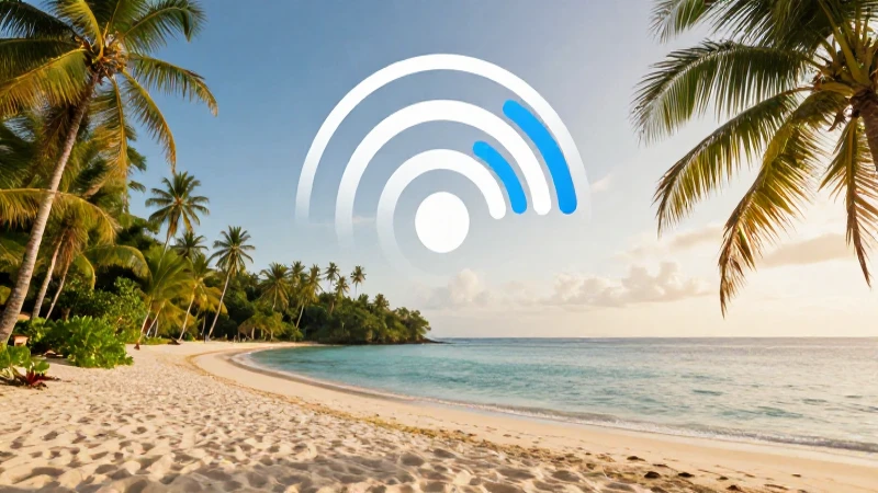 Isla tropical con señal móvil y sol
