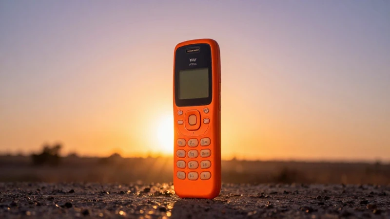 Teléfono móvil naranja al atardecer vibrante