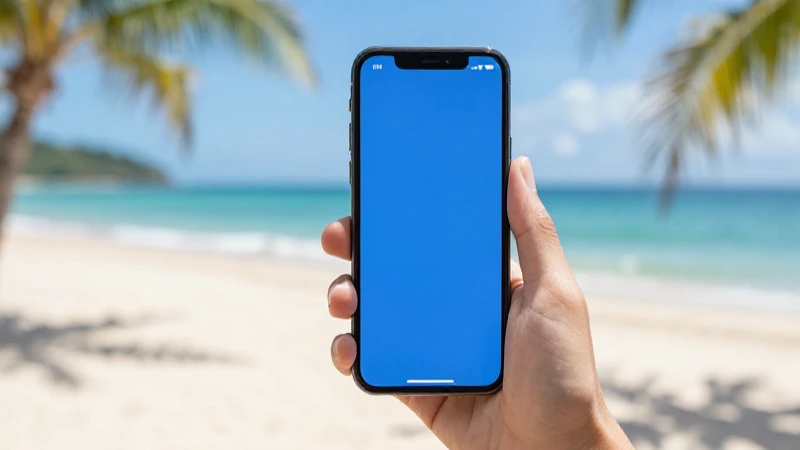 Teléfono muestra señal en playa soleada